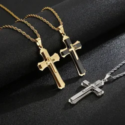 Collana di moda da uomo in acciaio inossidabile 316L con ciondolo croce creativa classica del cristianesimo europeo e americano