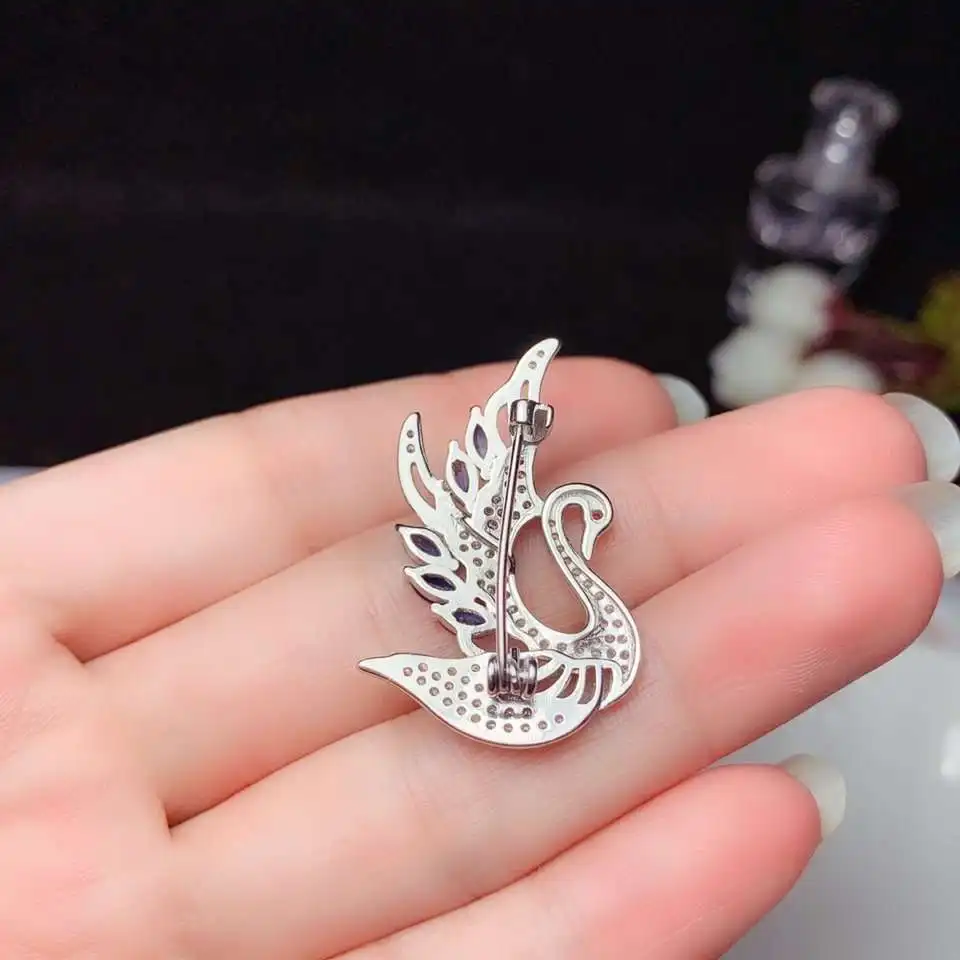 CoLife Jewelry 925 Silver Sapphire Brooch for Woman 5 Pieces Natural Sapphire Silver Brooch Fashion Silver Swan Brooch