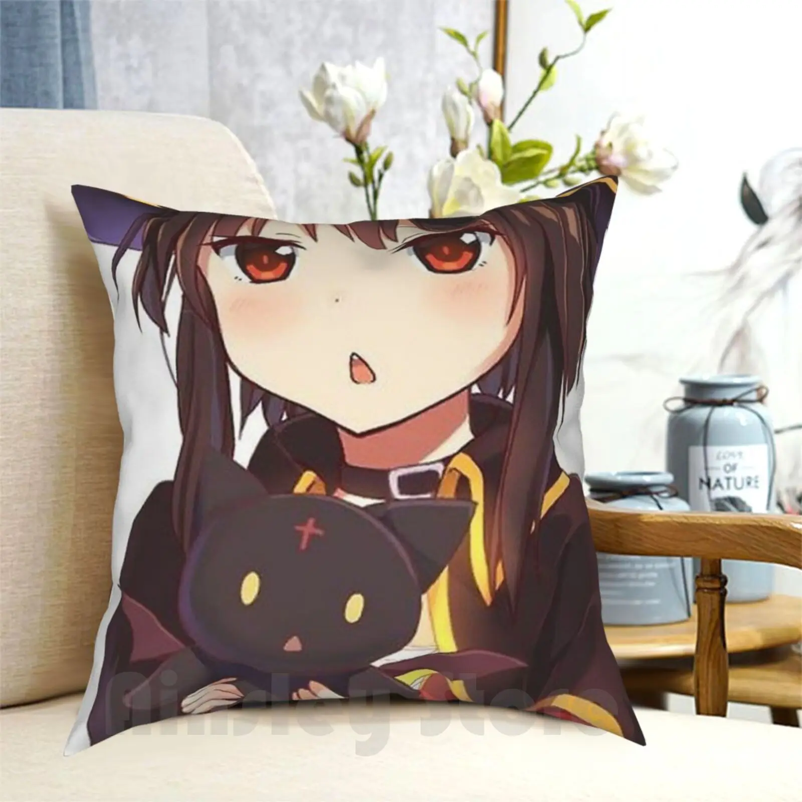 Megumin-Konosuba Pillow Case Printed Home Soft DIY Pillow cover Megumin Fashion New York Pattern London Paris France Band