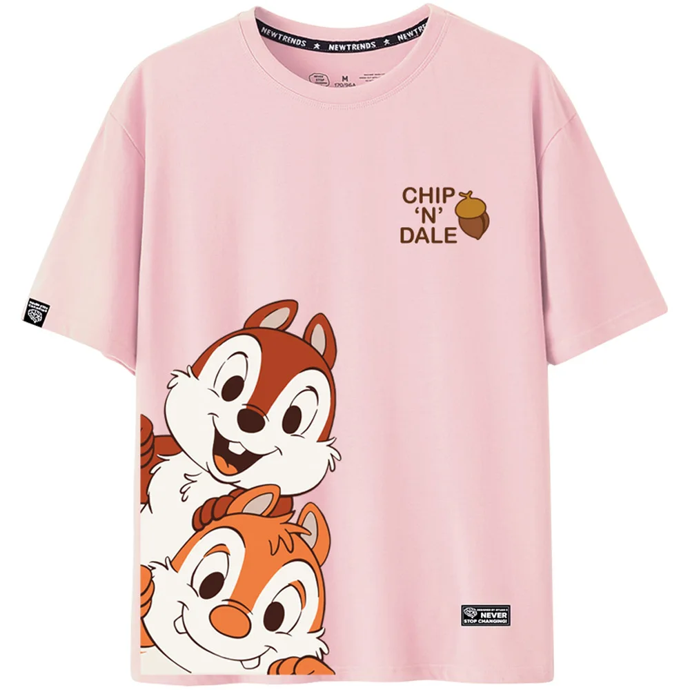 Disney Cute Chip Dale Chipmunk Cartoon Print Women T-Shirt O-Neck Pullover Short Sleeve Casual Streetwear Loose Tee Top 8 Colors