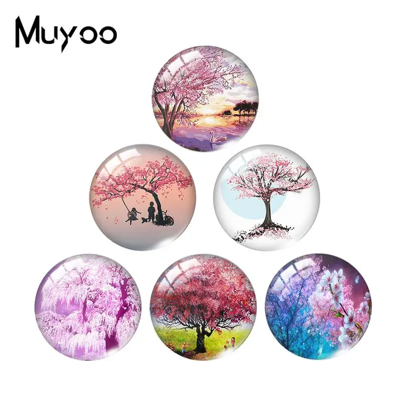 2019 New Under The Cherry Trees Glass Cabochon Round Hand Craft Jewelry Art Photo Cabochons