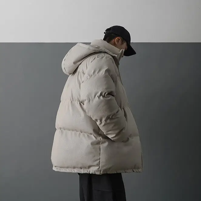 Chaqueta de plumas de cuero japonés para hombre, chaquetas de burbujas negras de Hip Hop, abrigos de pareja, Parka coreana, ropa de calle de invierno