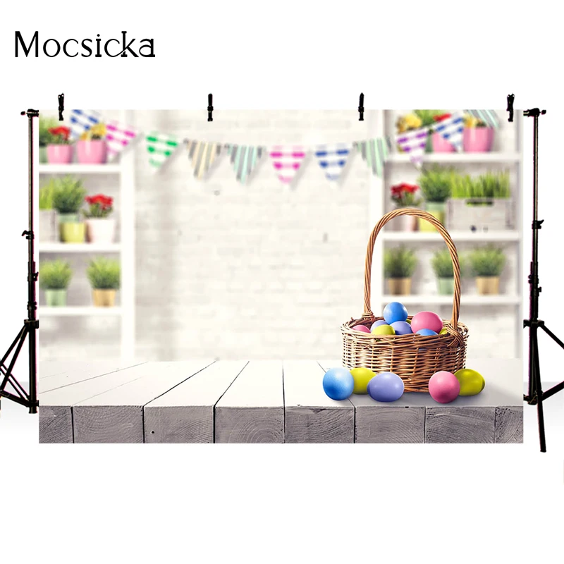 Mocsicka Easter Photography Background Eggs Wooden Board Props Newborn Shower Child Portrait Photo Backdrop Banner