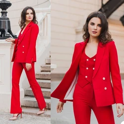 3 sztuk zestaw kobiet garnitur moda bluza z długim rękawem urząd Lady Casual Custom Made Blazers kobiece czerwone płaszcze