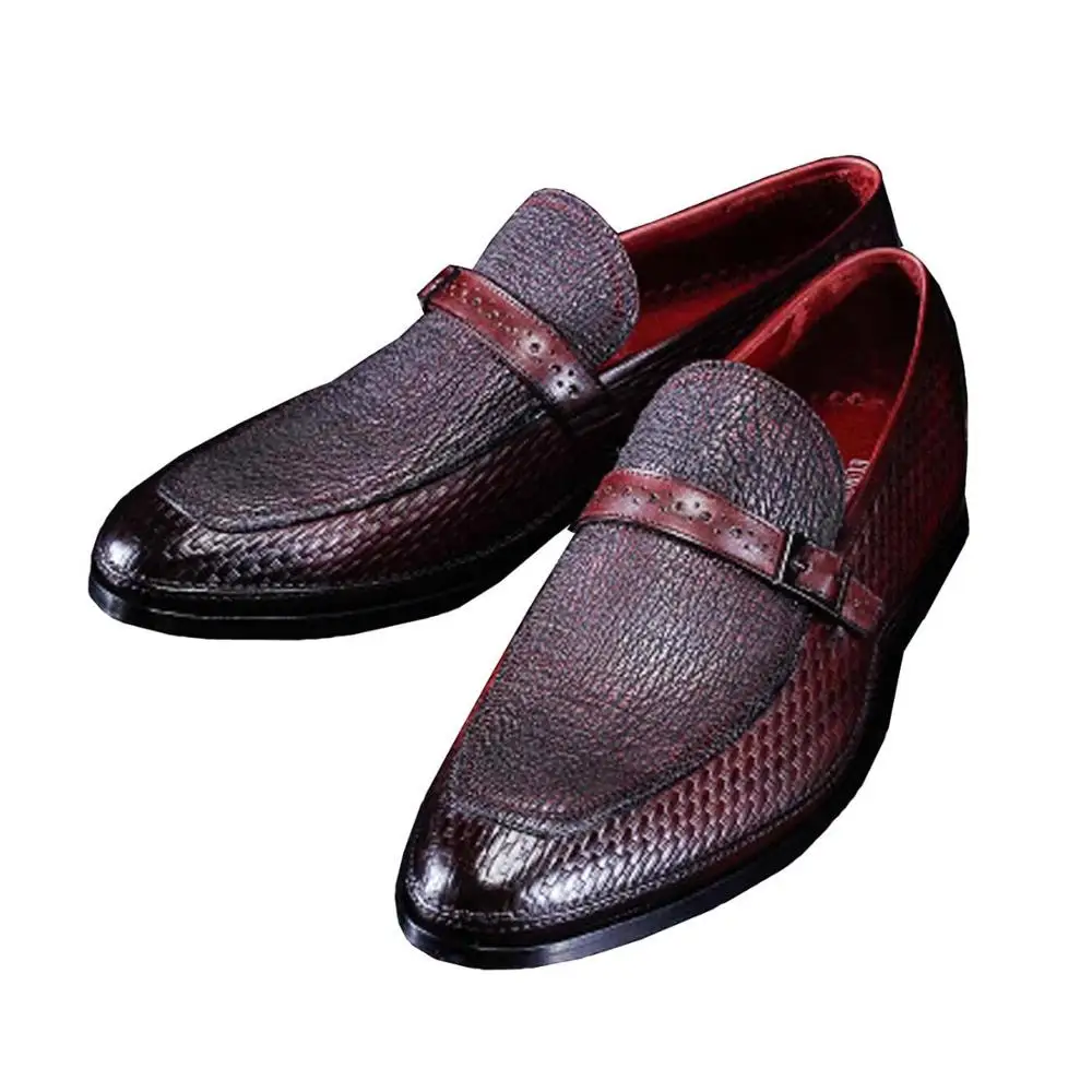 ourui New shark skin business suit shoes for men this summer  Wine red