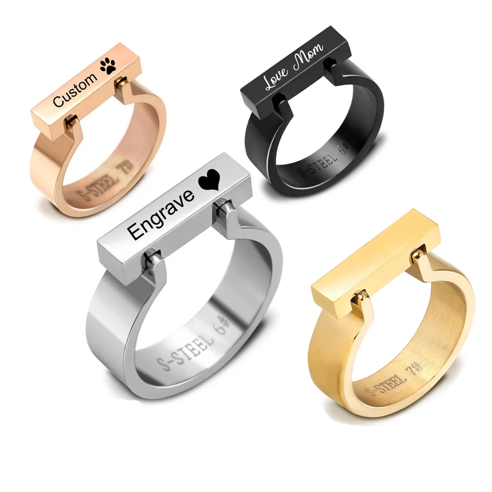 

Custom Personality Family Name Stainless Steel Bar Rings for Men Initial Letter кольца Women Jewelry Anillos Party Figure-Wear