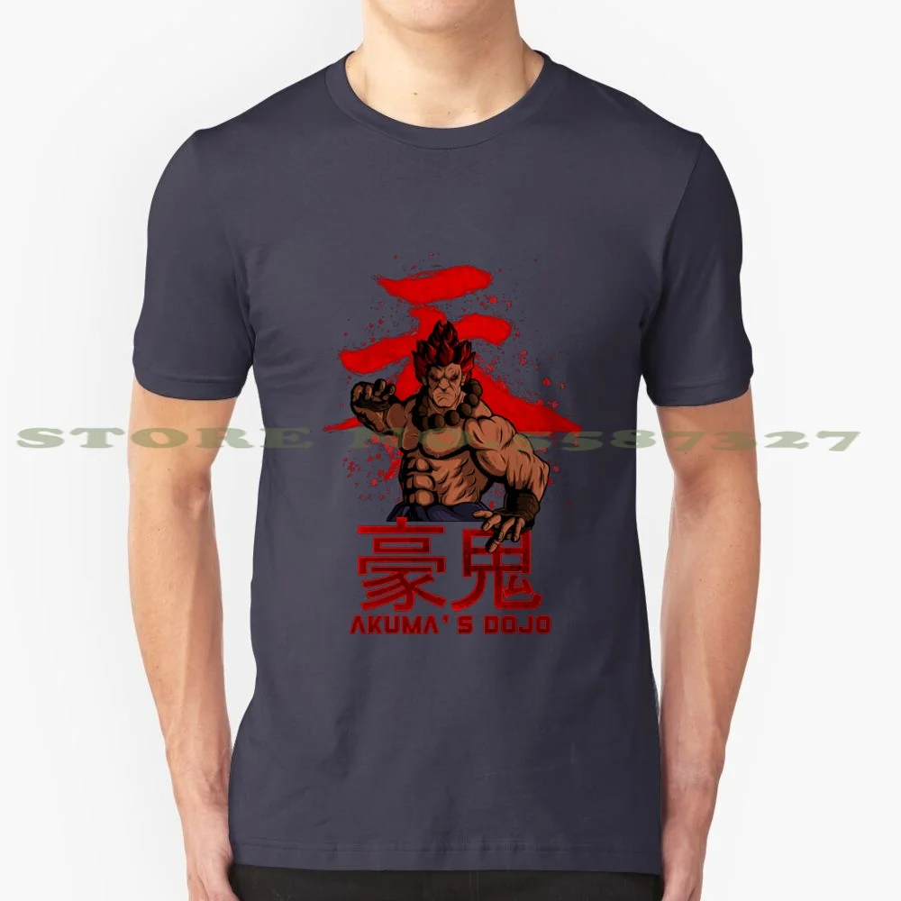 Akuma'S Dojo-V2 100% Pure Cotton T-Shirt Ryu Oni Gouki Gouken Blanka Sagat Bison Kanji Goki Akuma Dojo Gym Karate Hadou Dark