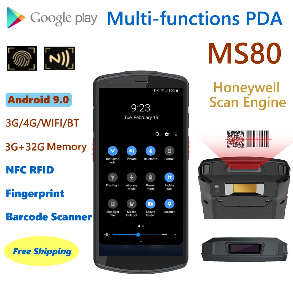 

Android 9.0 OS 3GB+32GB Portable Data Capture Equipment Honeywell 1D/2D Barcode Scanner Fingerprint Reader GPS RFID Courier PDA