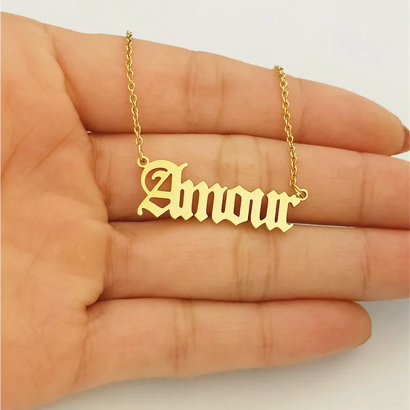 Gothic Personalized Old English Name Necklaces Pendants Chain Maxi Colar Women Bijoux Femme Best Friend Custom Jewelry Men