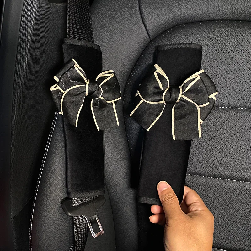 Cute Bowknot Universal Car Seat Headrest Neck Pillow Auto Seat Belt Cover Shoulder Pad Car Accessories Interior for Women Pink