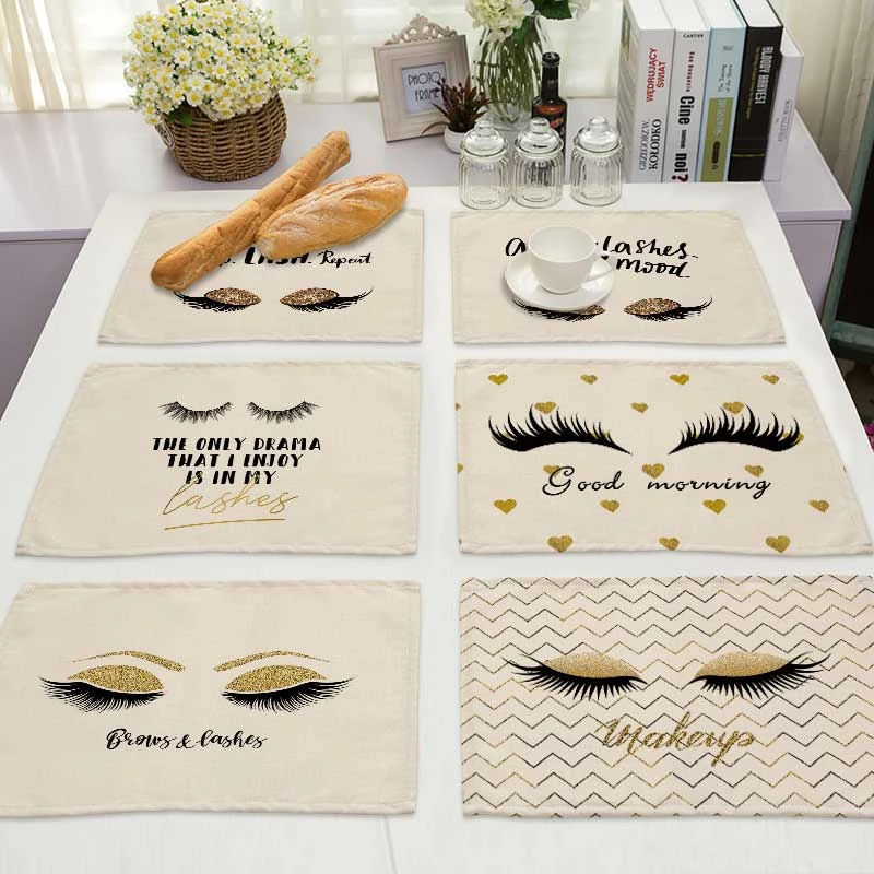 Eye Lash Letter Pattern Cotton Linen Pad Dining Table Mats Coaster Bowl Cup Mat Pattern Kitchen Placemat Home Decor ML0017