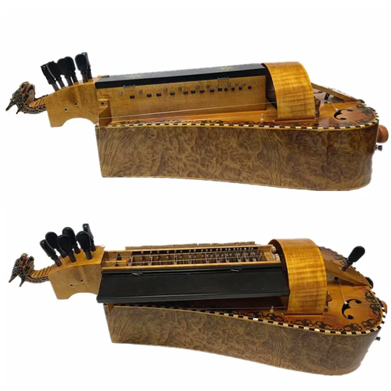 6 strings 24 keys Hurdy Gurdy bird's eye wood inlay shell purfling carved scroll