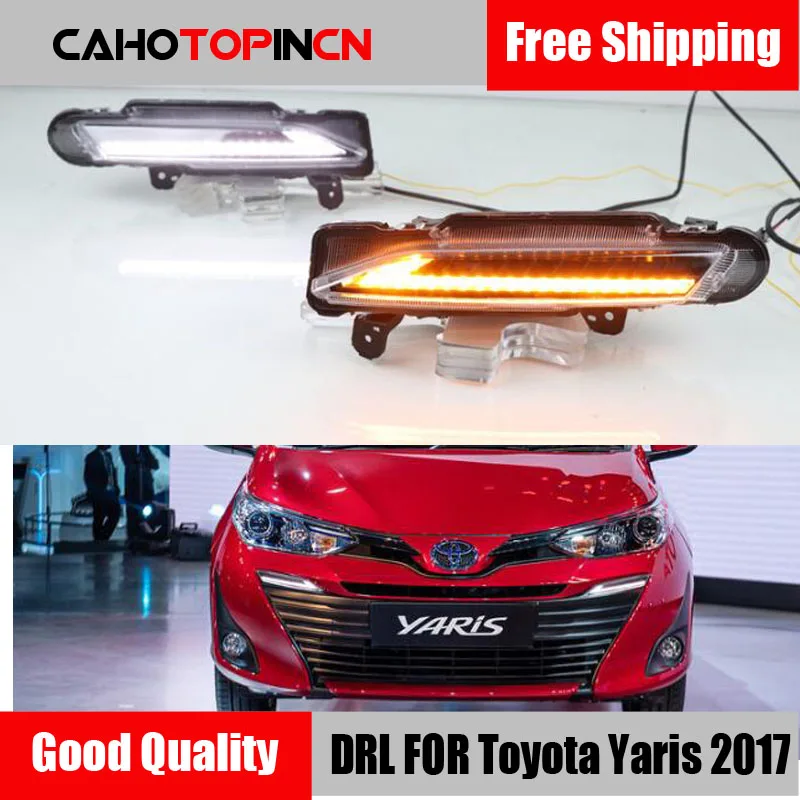 

For Toyota Yaris 2017 2018 2019 Dynamic Yellow Turning Signal Waterproof ABS 12V Car LED DRL Lamp LED Daytime Running Light