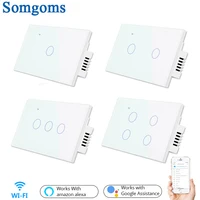 Interruptor sensible al tacto de pared Wifi Control remoto 1 2 3 4 Gang luz Led inalámbrica interruptor de pantalla táctil inteligente vidrio estándar de EE. UU.