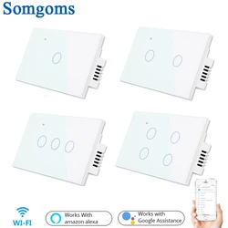 Interruptor de pared sensible al tacto con Wifi, pantalla táctil de interruptor de pared inteligente sensible al tacto con control remote de 1, 2, 3, 4 entradas con luz LED inalámbrica con conexión Wifi y interruptor US estándar