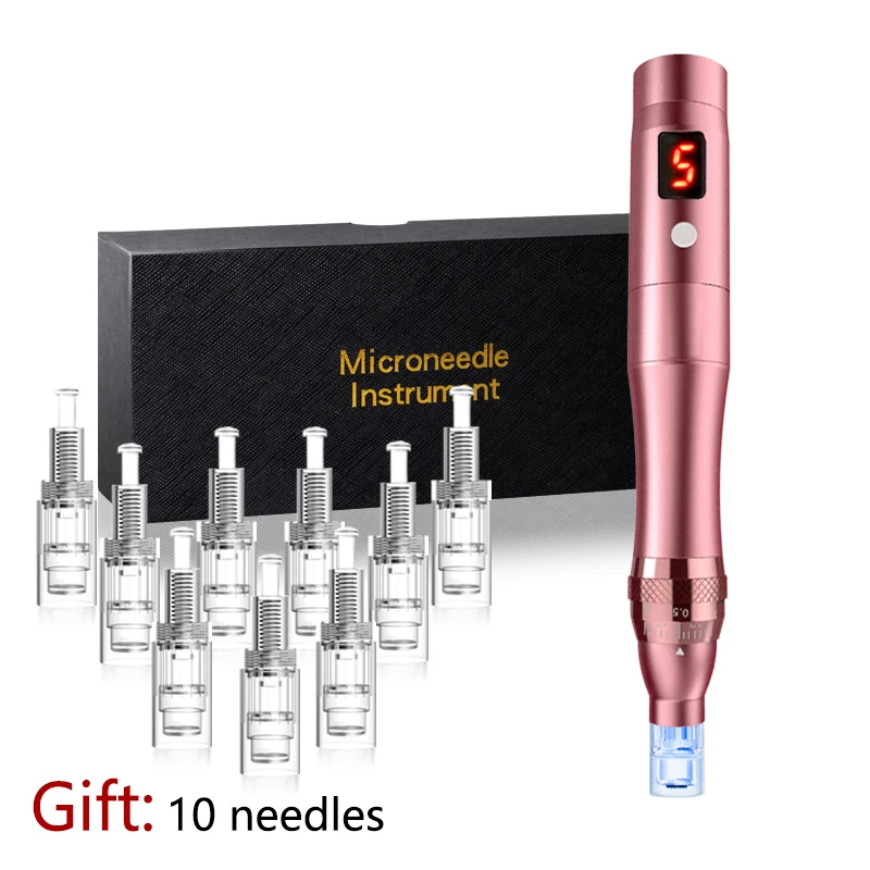 DARSONVAL USB şarjlı pembe değiştirin iğne kartuşu vida mikro iğneleme dövme makinesi gümüş Microneedle derma haddeleme nano