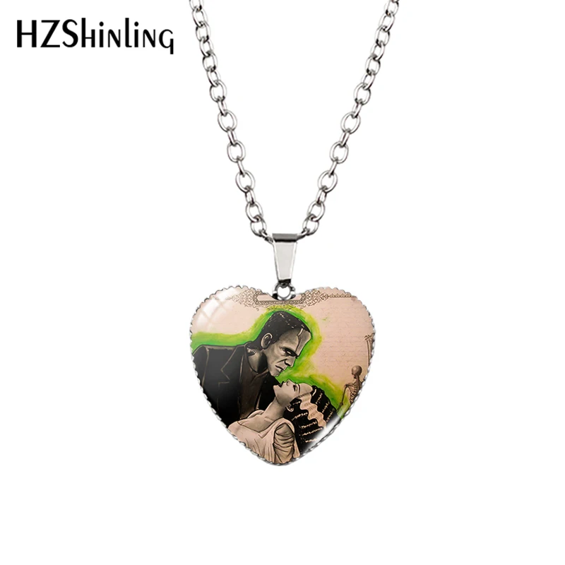 2018 New Traditional Frankenstein Heart Pendant Couple Necklace Handmade Pendants Glass Dome Jewelry HZ3