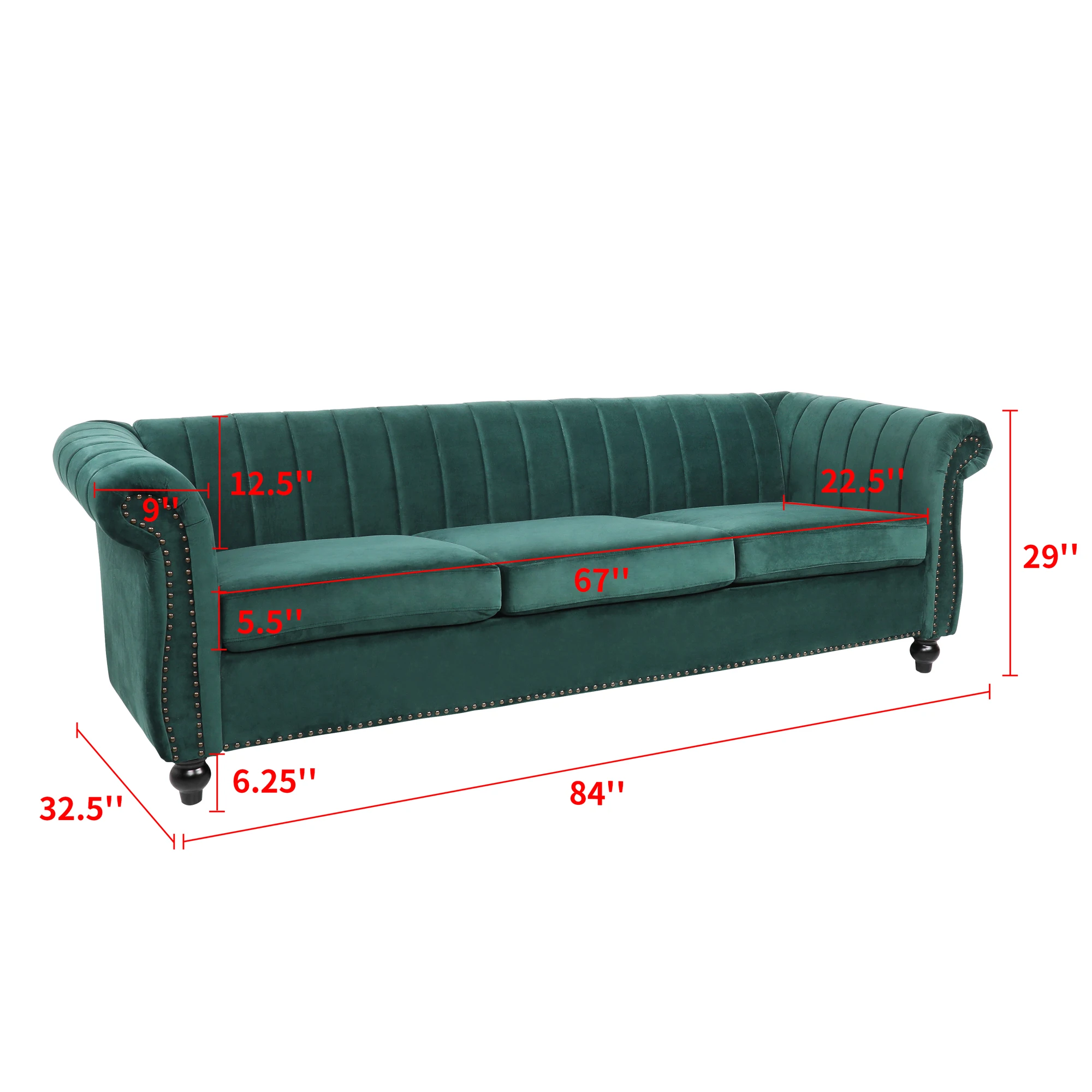 Two Colors  177x61x53CMVelvet dark green 3-seater sofa   Living Room Furniture[US-Depot]