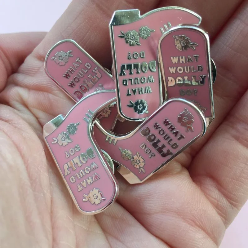 Cute High Heel Dolly Parton Hard Enamel Pins Pink Boots Gold Brooch Lapel Metal Fashion Ladies Badge Pin Backpack Jewelry Gifts
