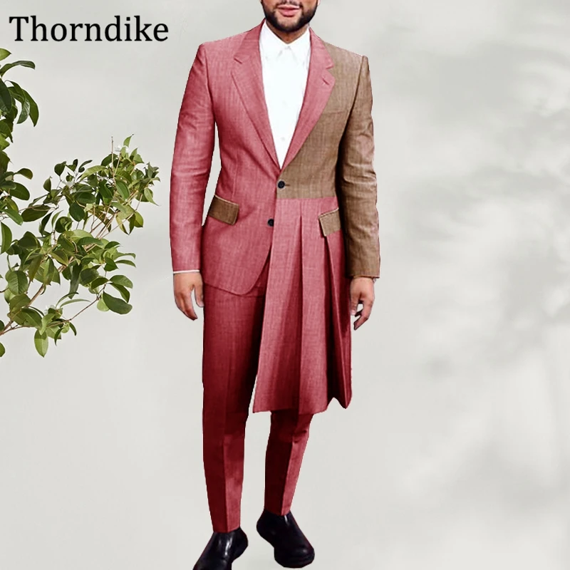 Thorndike Luxury 2 Pieces Men Suit Casual Long Wedding Dress Tuxedos Patchwork Designs Slim Fit Custome Homme Blazer Masculino