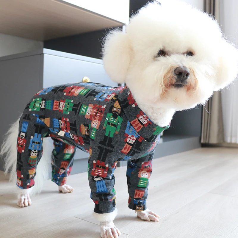 Pet Dog Jumpsuit Thin Stretchy Puppy Clothes 100%Cotton Printed Overalls Protect Belly Pajamas For Small Dogs Poodle Home Wear