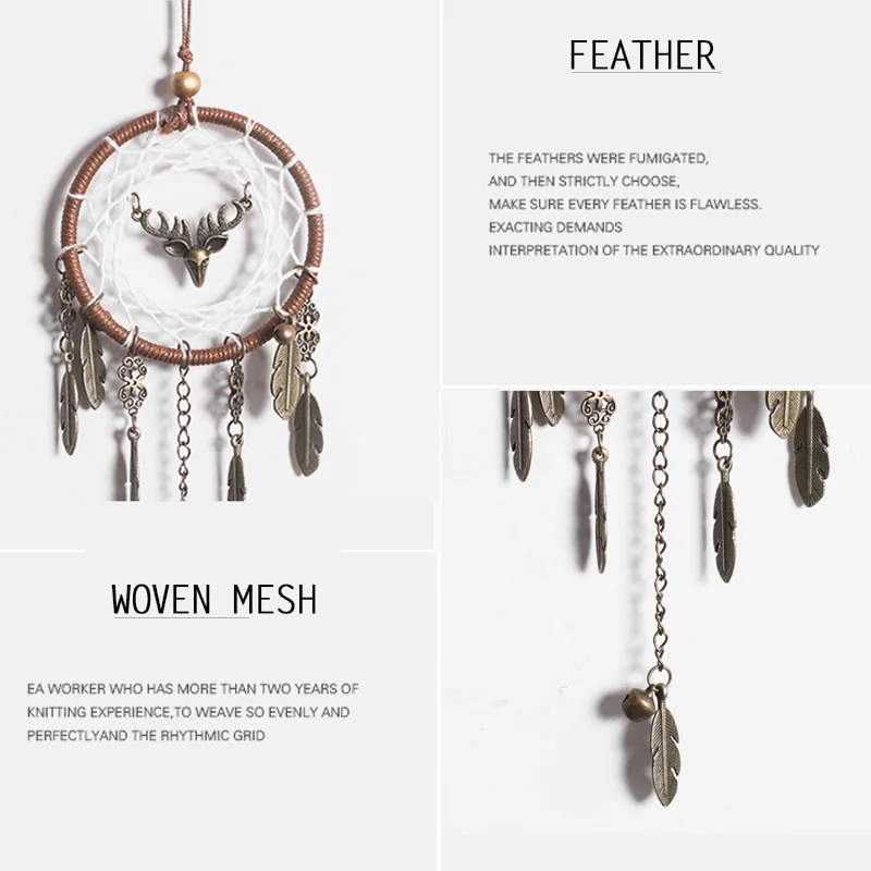 Mini Alloy Feather Handmade Dream Catcher Deer Pendant Hanging Ornaments Indian Dreamcatcher Wind Chimes Home Decor