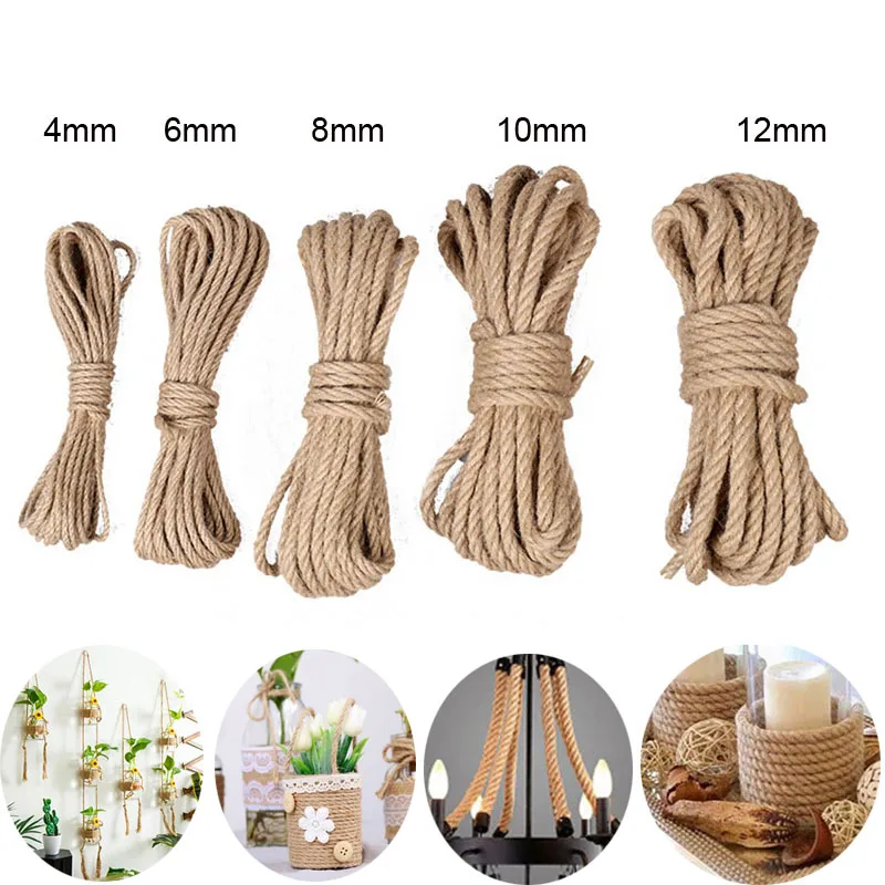 10 Meters Natural Jute Hemp Rope 4mm 6mm 8mm 10mm 12mm Retro Home Decor Twisted Cord String DIY Handmade Craft