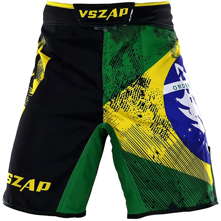 VSZAP Men\'s Brazil Boxing Shorts Printing MMA Shorts Fight Grappling Short Polyester Kick Gel Thai Boxing Shorts MMA Boxe