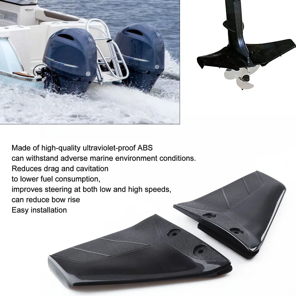 Black Dual Fin Outboard Hydrofoil Performance Stabilizer For Boats Outboard Motor Up To 50 HP With Bolt Nut Marine Accessories