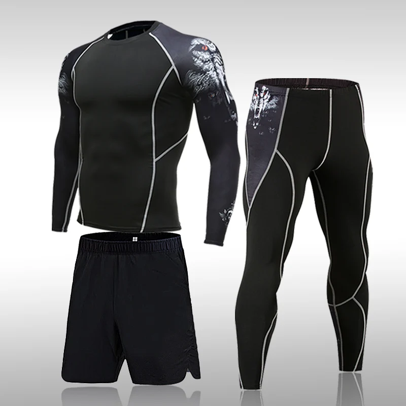 Homem compressão esportes terno de secagem rápida transpiração treinamento fitness mma kit rashguard masculino roupas esportivas jogging correndo