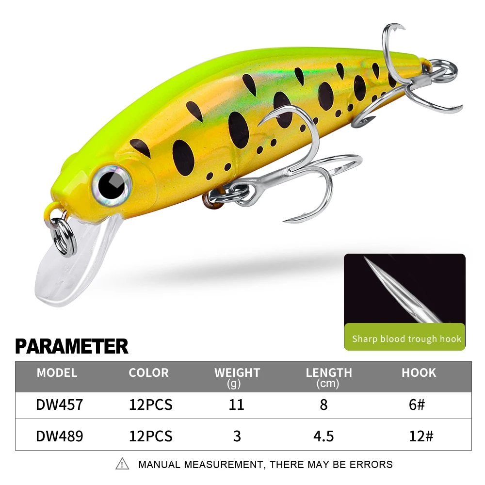 PROBEROS 1PC Hard Bait Minnow Fishing Lures 3g-11g Artificial Crankbait 4.5cm-8cm Sea Plastic Bass Bait 6# Hooks Painted Tackle