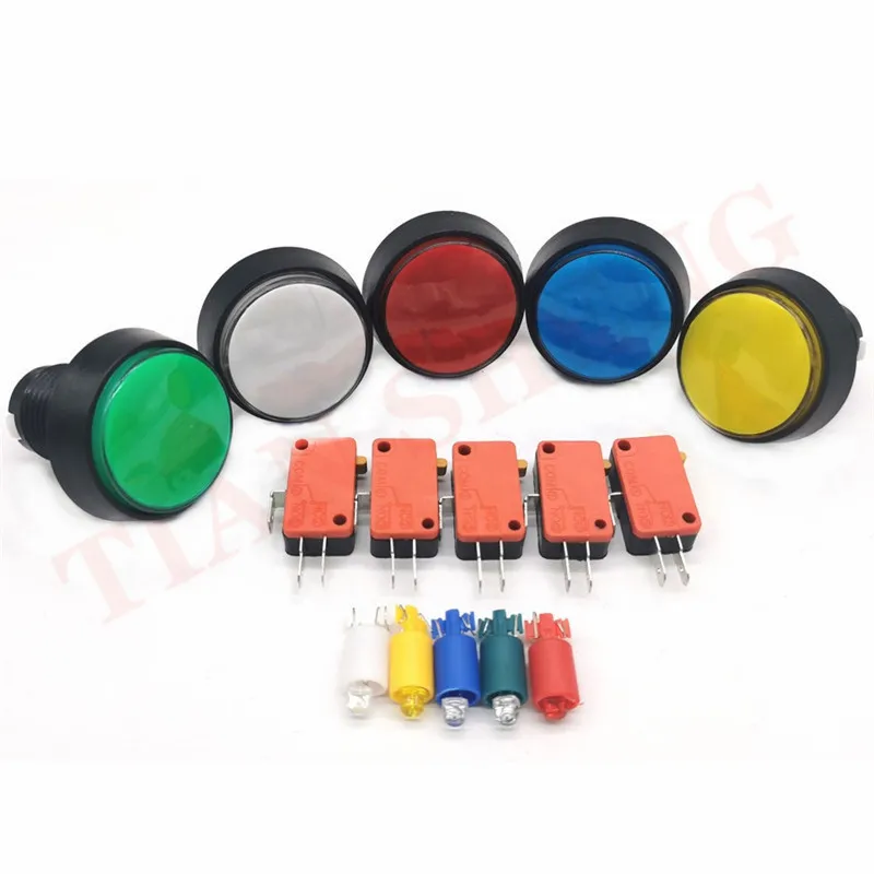 5pcs 45mm Middle Round Bevel edge Momentary LED Illuminated push buttons Arcade Video Game Player Button Micro Switch