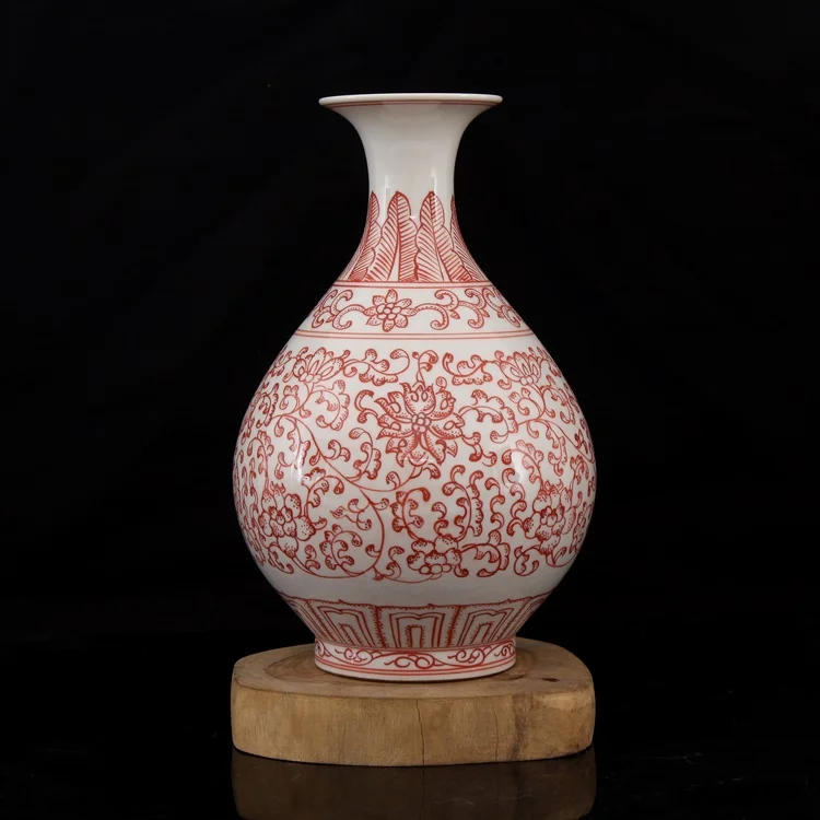 Jingdezhen handpainted antique vase with red branches in glaze and flowers in Qianlong of Qing Dynasty