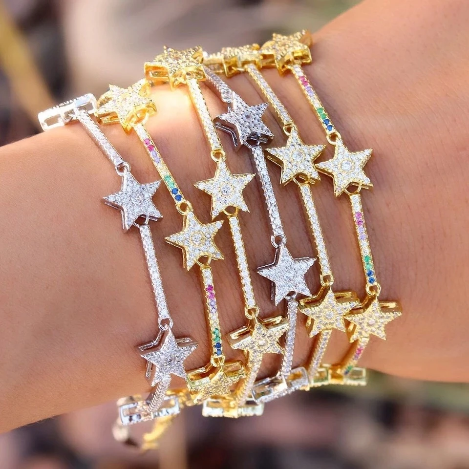 New Arrived Delicate Star Chain Charm Bracelets Paved Tiny Sparking Shiny CZ Stone For Women Simple Jewelry Party Wedding Gifts