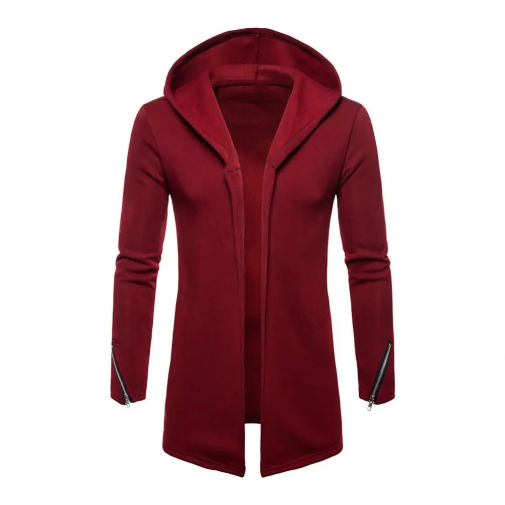 Male Jacket Zipper Cuff Cold Resistant Mid-Length Hooded Windproof Male Jacket   Men Coat  for Daily Wear