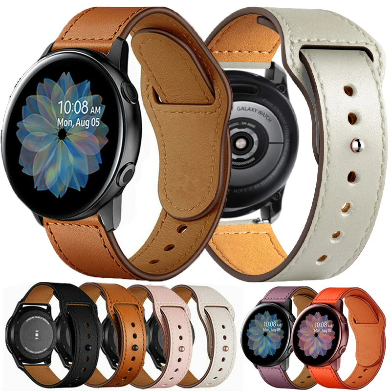 20mm 22mm Leather band For Samsung Galaxy watch 4/Classic strap 44mm Huawei GT/2/Pro Galaxy watch Active 2 45/40mm/46mm bracelet