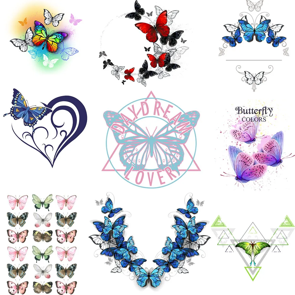 Butterfly Heat Transfer Stickers For T Shirt Clothing Thermoadhesive Patches DIY Washable Top Iron On Termoadhesives Para Ropa