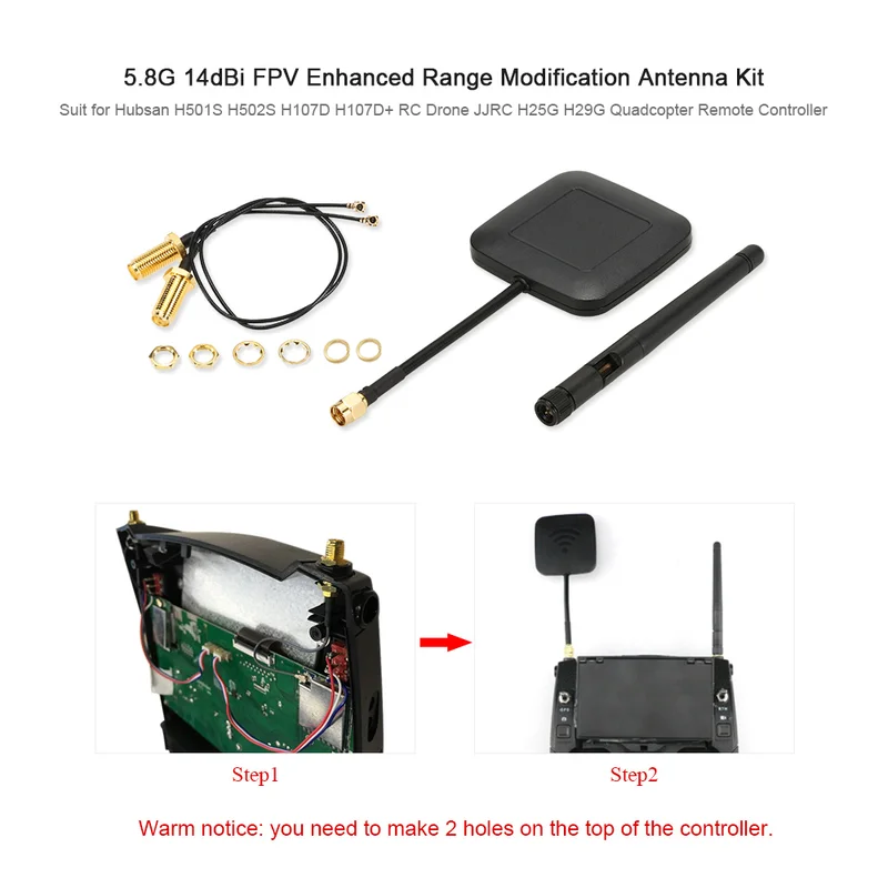 5.8G 14dBi Enhanced Range Modification Antenna Kit High Gain Receiver RP-SMA Signal Booster for Hubsan H501S H25G