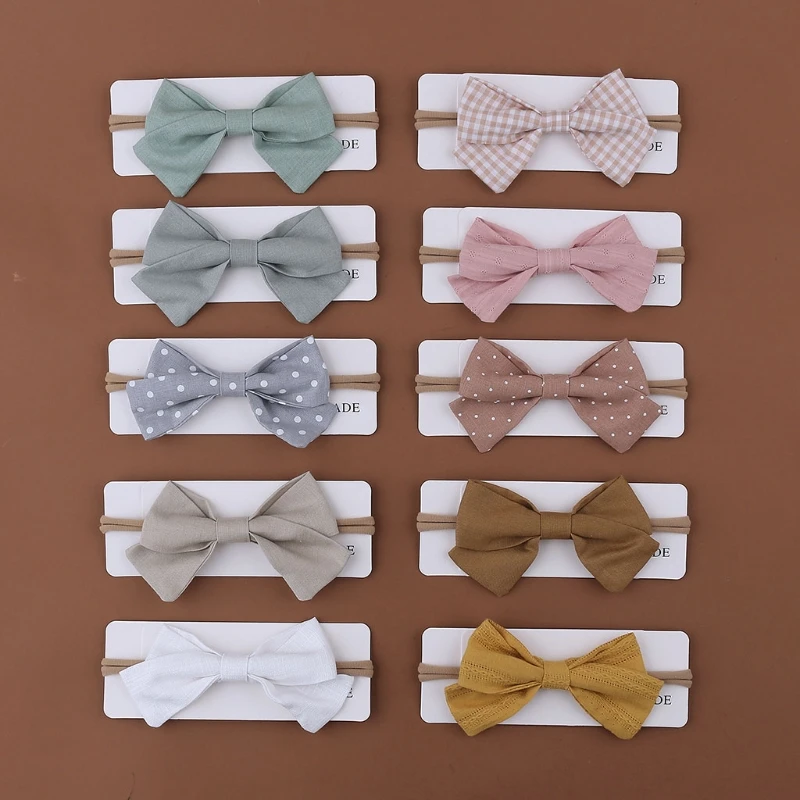 1pc Cotton Newborn Baby Elastic Headband Linen Bow Knot Stretchy Soft Hair Band Toddler Kids Girls Decorative Hair Accessories