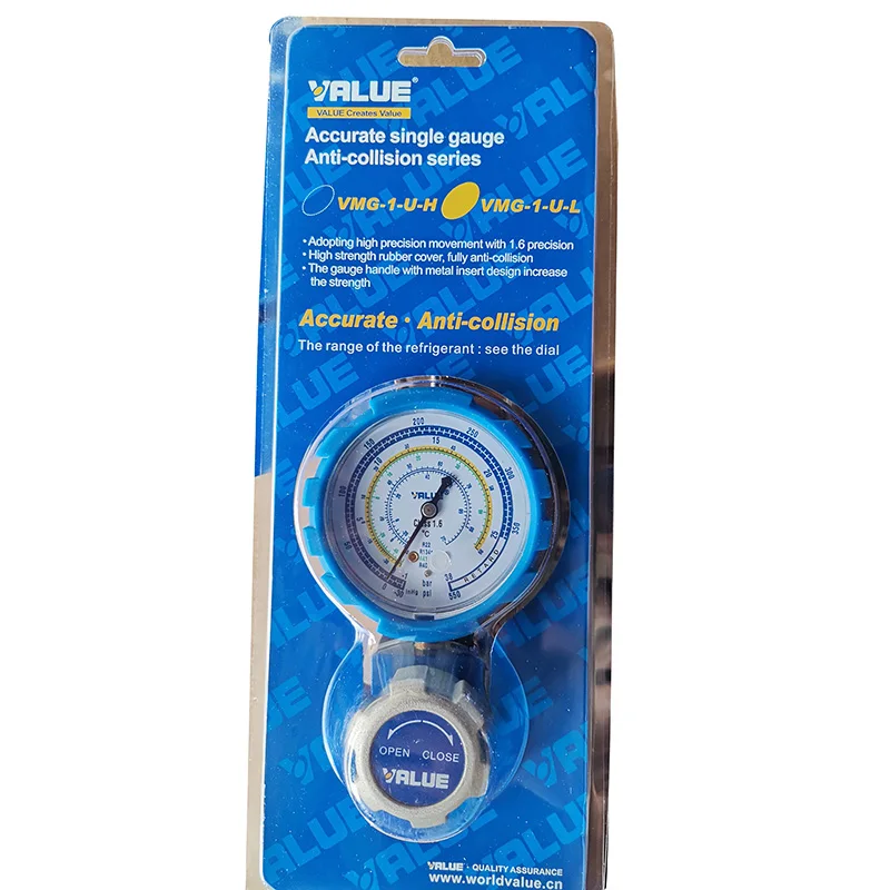 Refrigeration R22/R134/R407C/R410A Blue color Value one-way single low pressure gauge VMG-1-U-L