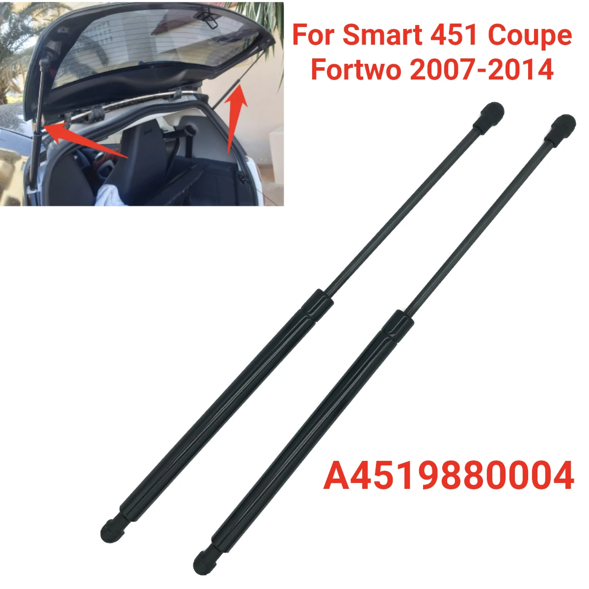 2Pcs Car Rear Trunk Tailgate Boot Gas Strut Lift Support Rod Hydraulic Damper A4519880004 for Smart Fortwo 451 Coupe 2007-2014