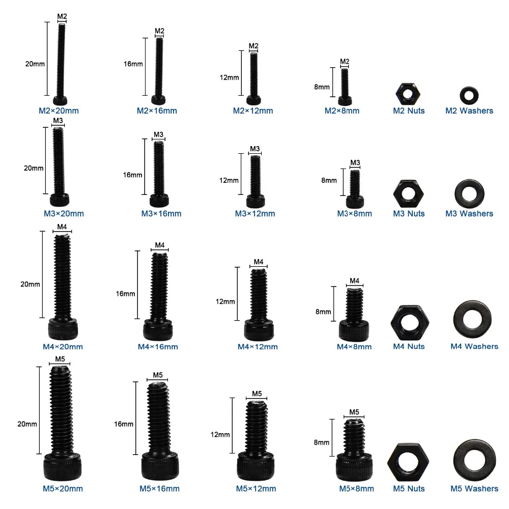 Imagem -05 - Hex Socket Screw Conjunto Parafusos de Cabeça Chata de Aço Carbono Parafusos e Porcas Variedade Kit com Caixa de Armazenamento 1060 Pcs m2 m3 m4 m5