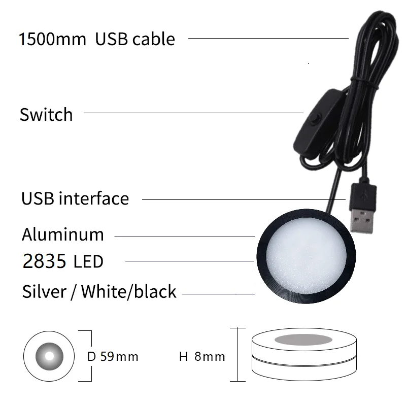 EtrnLED-minifoco de luz LED con USB, 3W, Delgado, montado en superficie, para armario, vino, encimera de techo, punto interior con interruptor