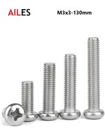 3mm Cross Recessed Pan Round Head 304 Screws Stainless Steel Phillips Machine Bolts M3 x 3 4 5 6 8 10 30 35 60 100 110 120130 mm