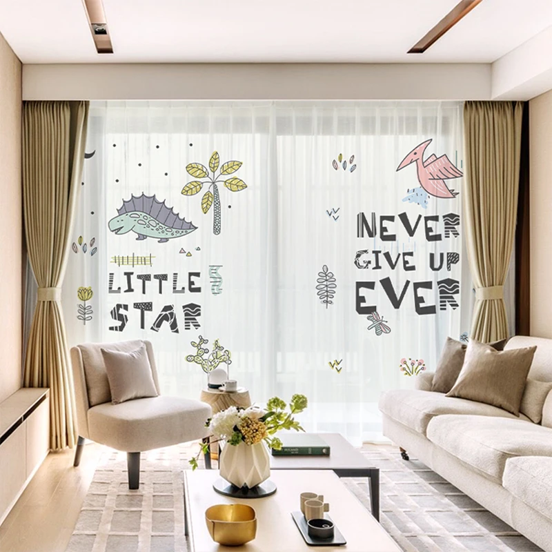 

Custom Chiffon Curtain Window Drape for Nursery Kids Children Living Room Dinosaur Dino Animal Khaki Gray Brown Pink Blue