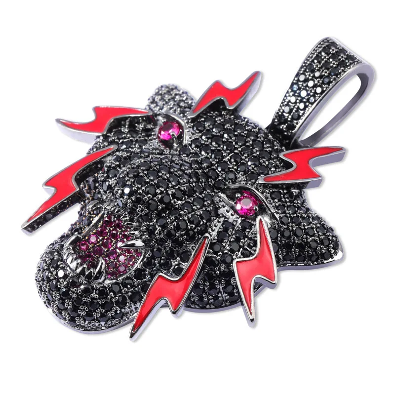 

Black AAA+ CZ Stone Paved Bling Ice Out Animal Lightning Leopard Pendants Necklace for Men Hip Hop Rapper Jewelry