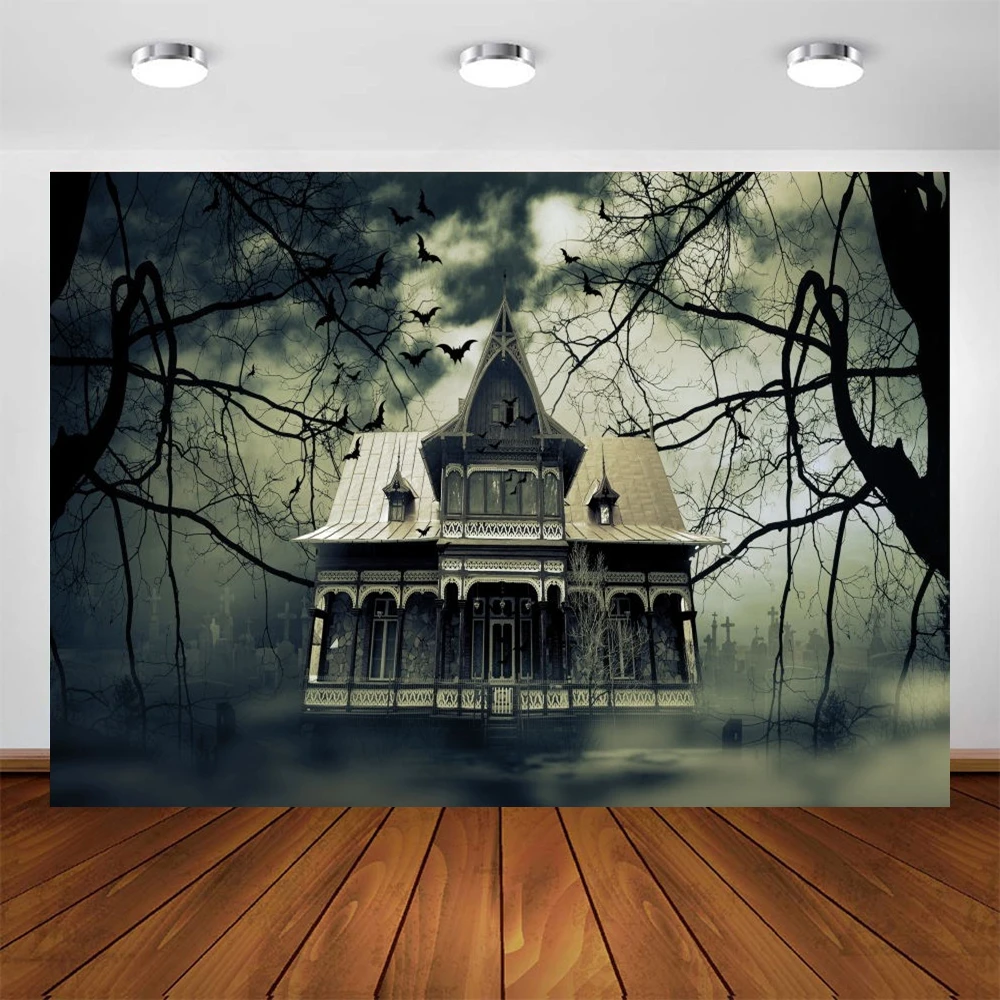 

Yeele Halloween Background Photocall Black Trunk Bats Retro Building Night View Backdrop Photography Photo Studio Photophone