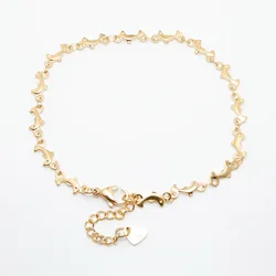 304 Stainless Steel Ocean Dolphin Anklet Gold Color Charms Anklets For Women Leg Chain Barefoot 22.3cm(8 6/8