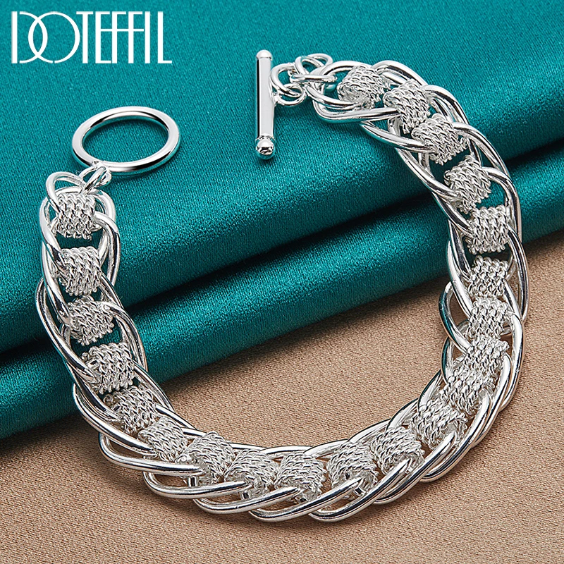 DOTEFFIL 925 Sterling Silver 18K Gold Many Circle Charm Chain Bracelet For Women Man Fashionable Wedding Engagement Jewelry