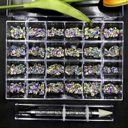 400/480PCS Crystal AB Rhinestone In Grids 20PC/Shape Flat- Back Nail Art Rhinestone Gem With 1 Pick Up Pen In Clear Big Box H&*&